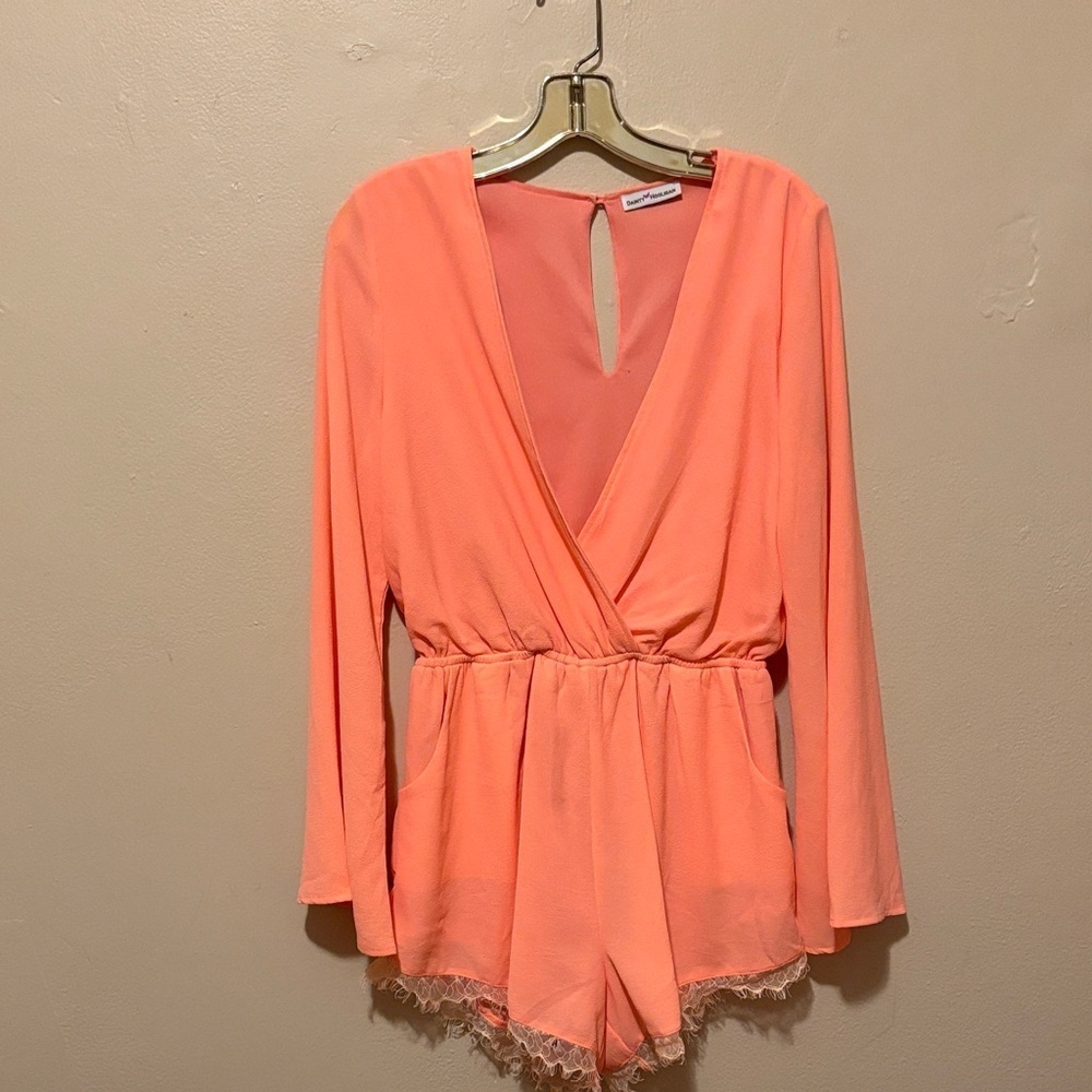 Dainty Hooligan Coral Long Sleeve Romper